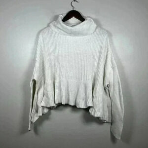 Free People Ivory Ribbed Turtleneck Peplum‎ Sweater Size Small
